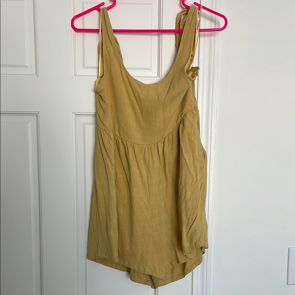 NWPT Pink Lily Yellow Tie Sleeve Linen Romper